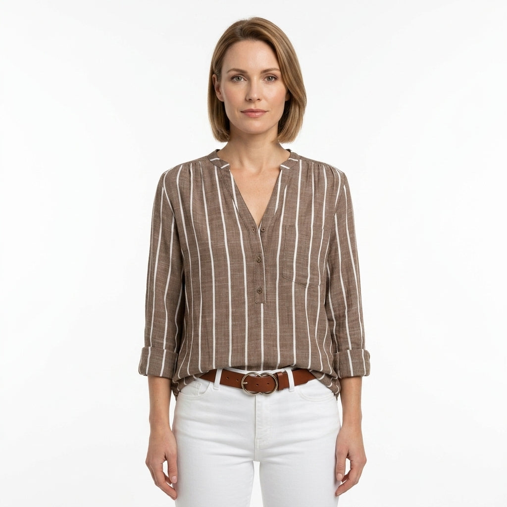 Long Sleeve Striped Blouse For Women
