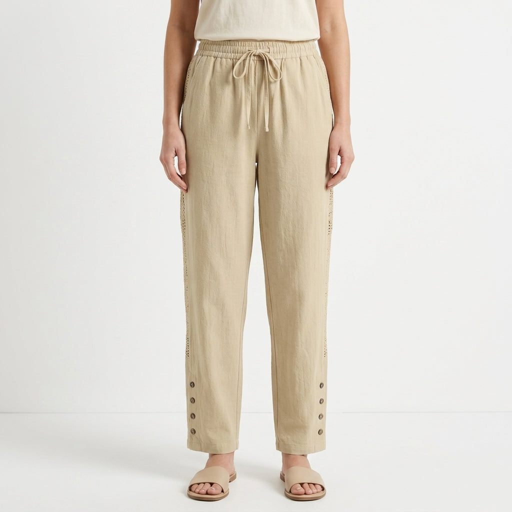 Loose Button Detail Casual Pants For Women