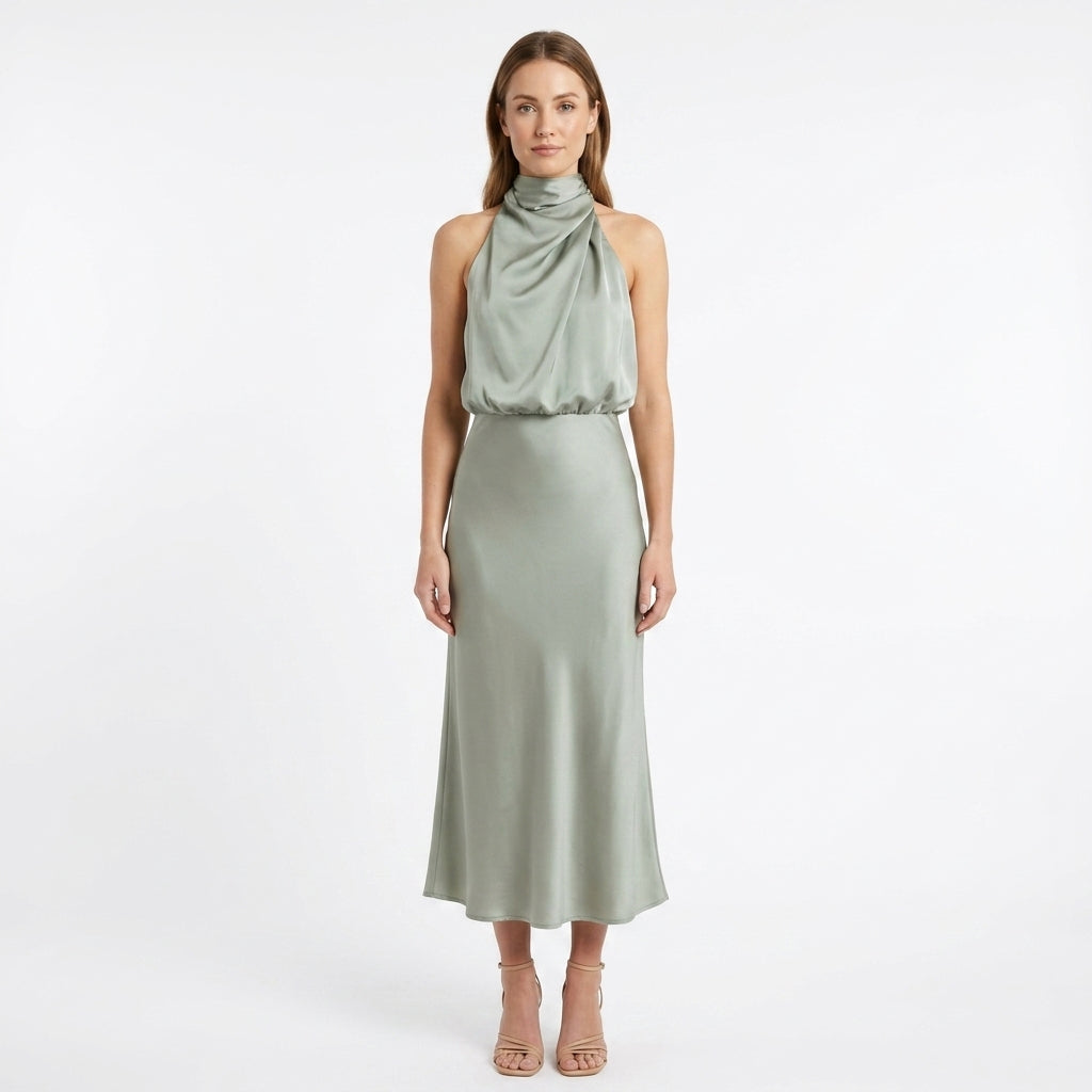 Draped Halter Evening Dress For Women