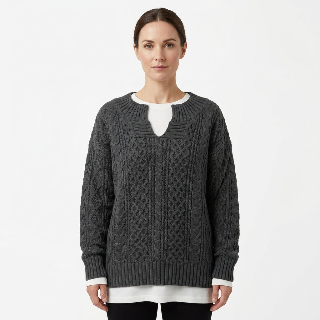 Women’s Oversized Cable-Knit Sweater With V-Neck