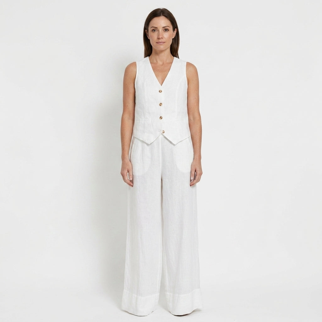 Button-Up Top And Pants Set For Women