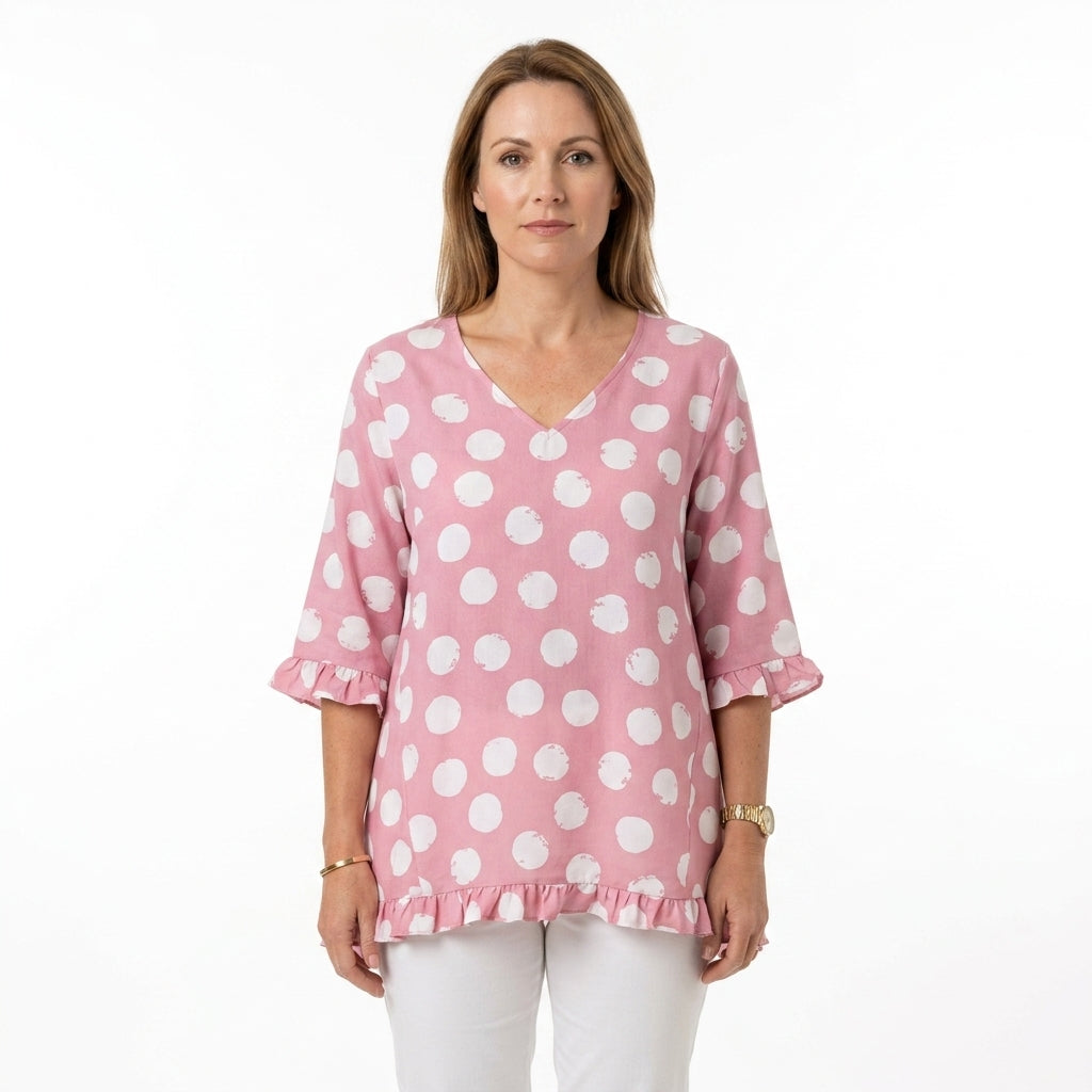 Polka Dot V-Neck Casual Top For Women