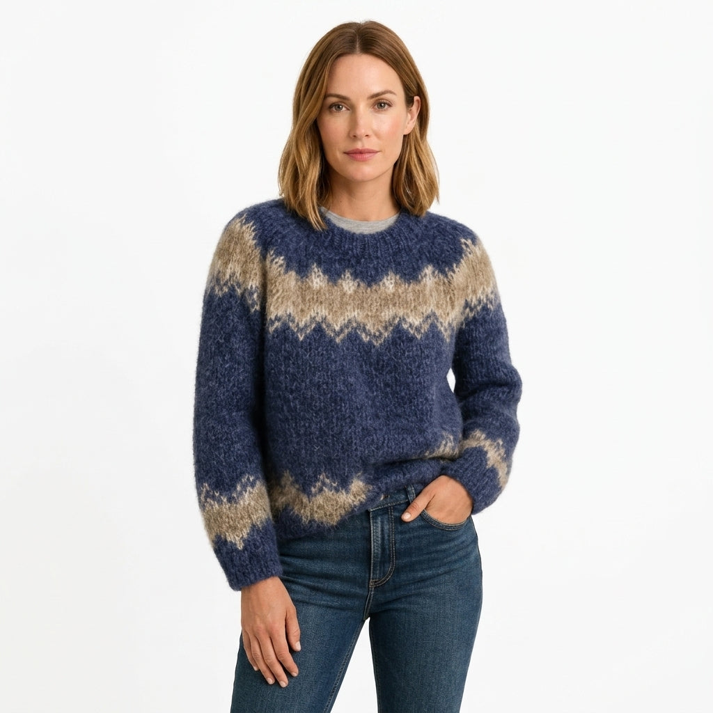 Colourful Crew Neck Patterned Sweater For Women