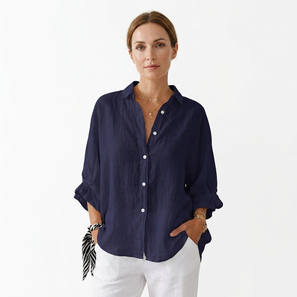 Pleated V-Neck Elegant Shirt For Women