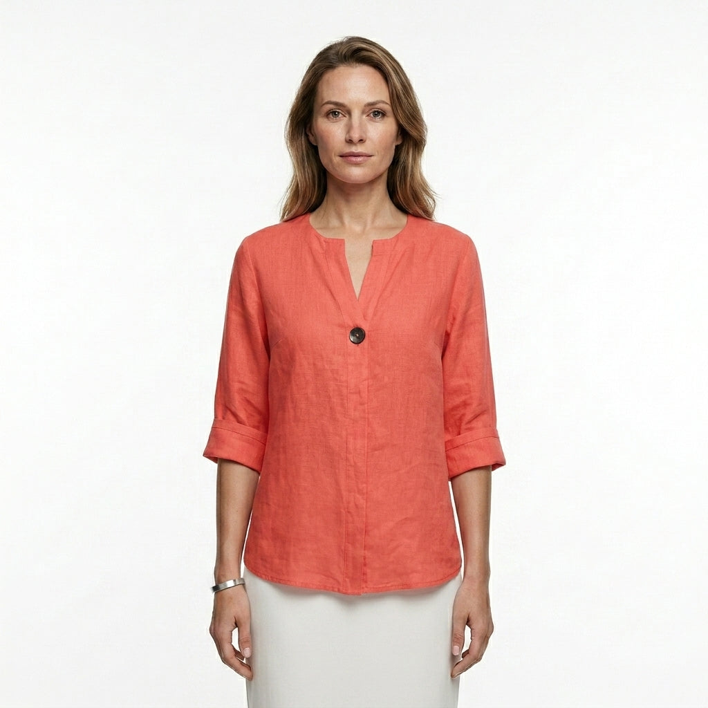 Relaxed V-Neck Button Blouse For Women