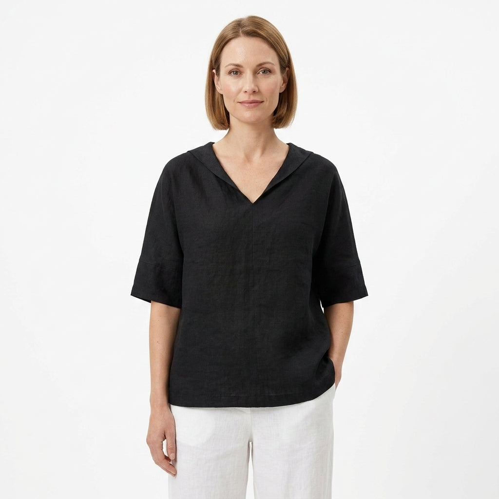 Linen V-Neck Blouse For Women