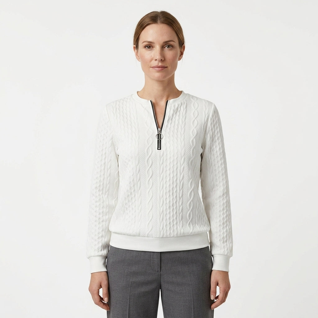 Textured Contrast Trim Turtleneck Sweater For Women