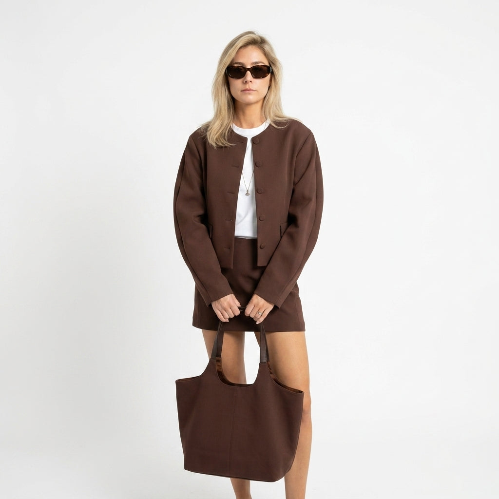 Button-Up Blouse And Skirt Set For Women