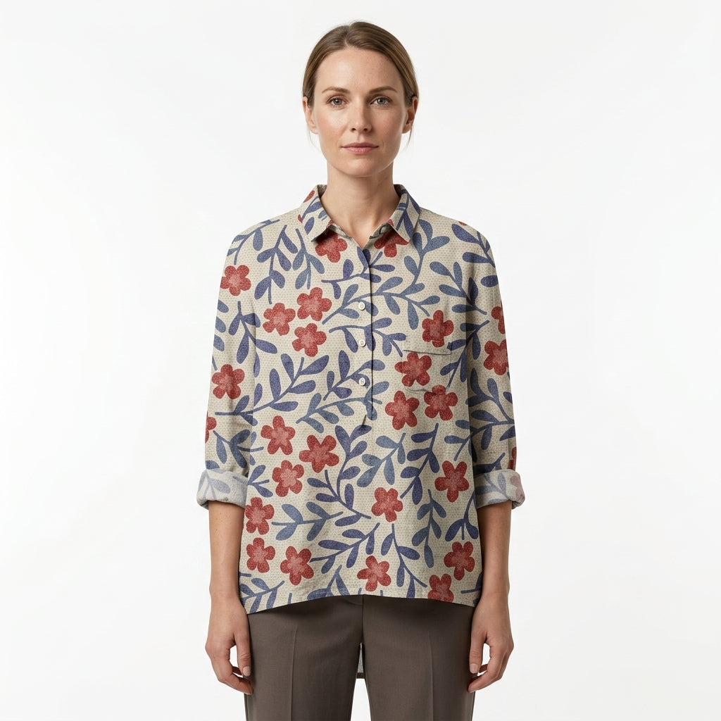 Tailored Floral Button Shirt For Women