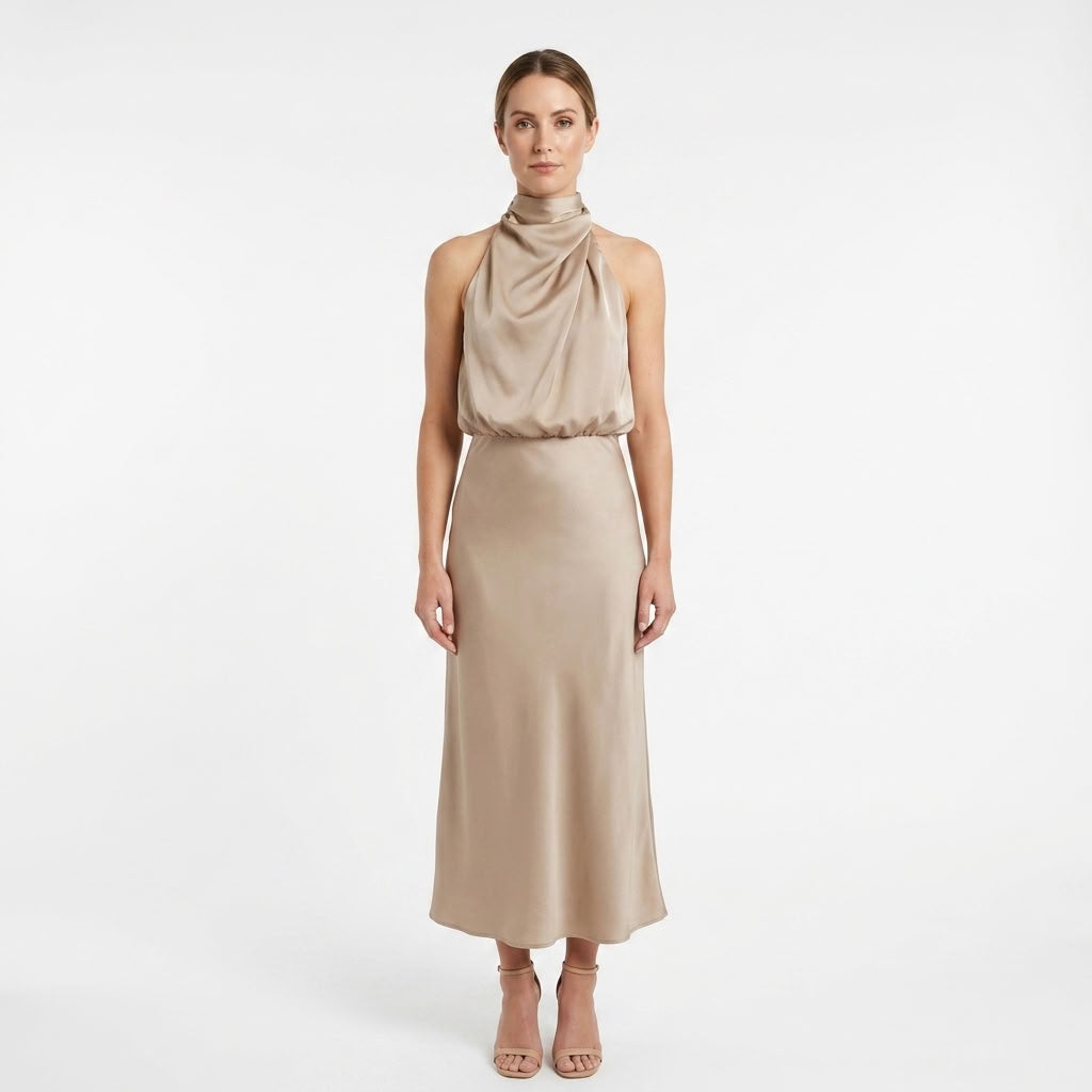 Draped Halter Evening Dress For Women