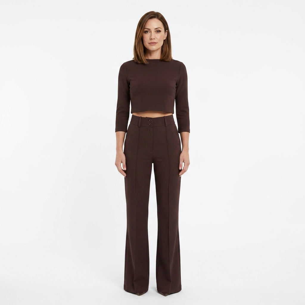 Wide Leg Top And Pants Set For Women