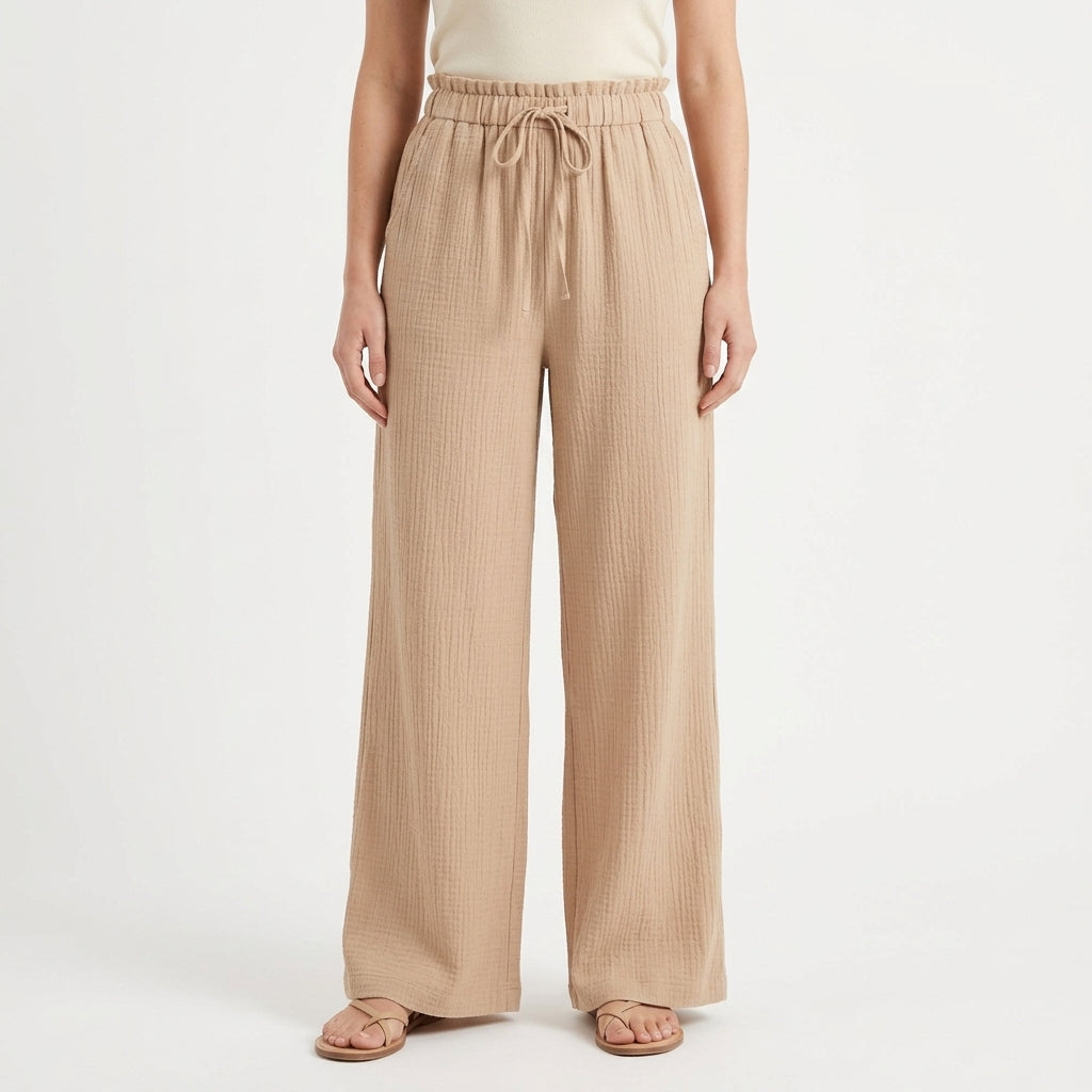 Lightweight Drawstring Wide Leg Pants For Women