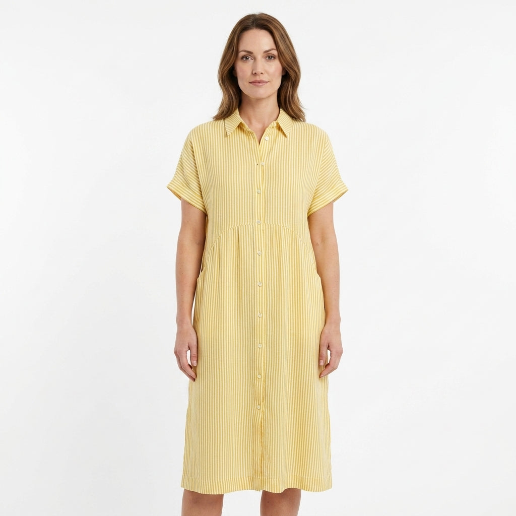 Striped Button-Down Maxi Shirt Dress For Women