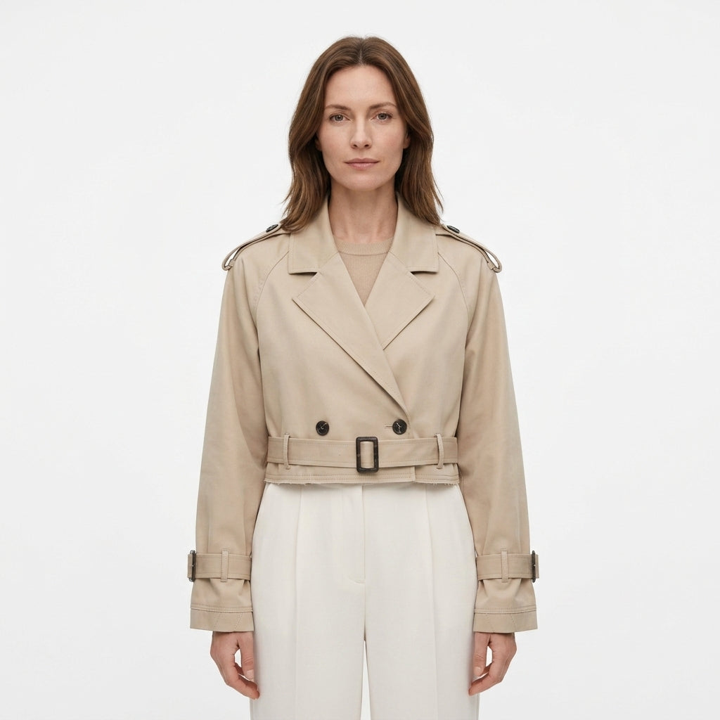 Cropped Polyester Trench Coat For Women