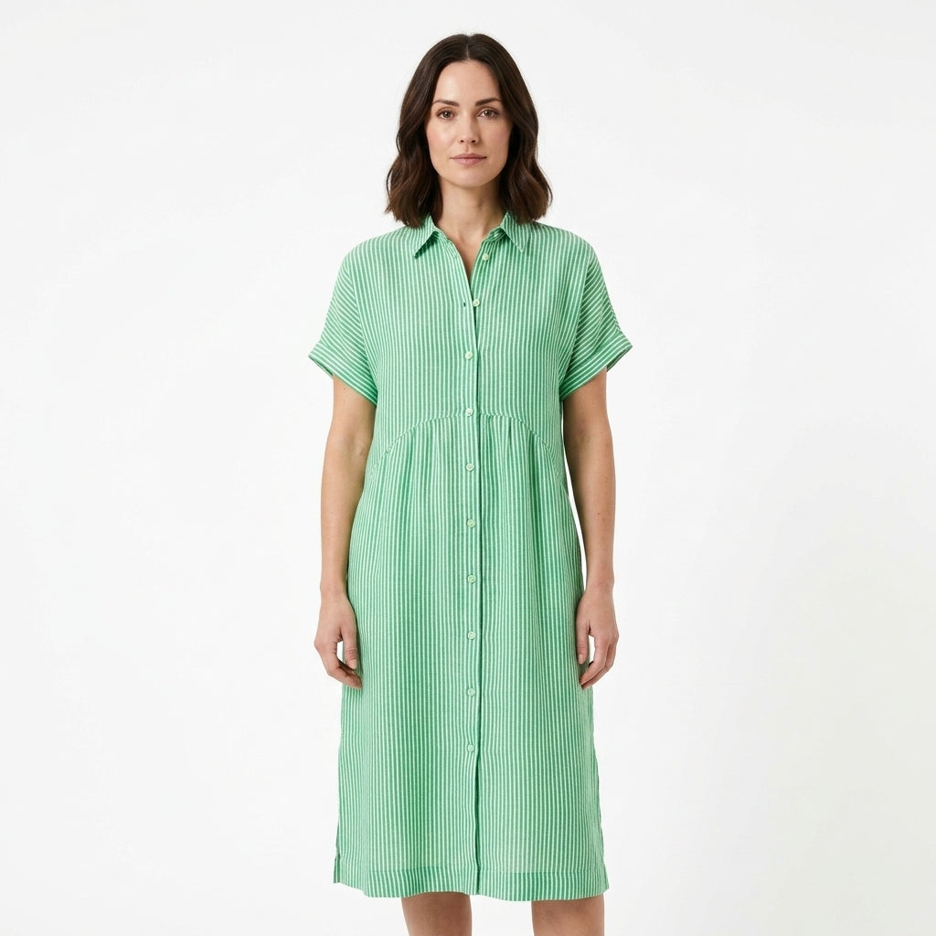 Striped Button-Down Maxi Shirt Dress For Women