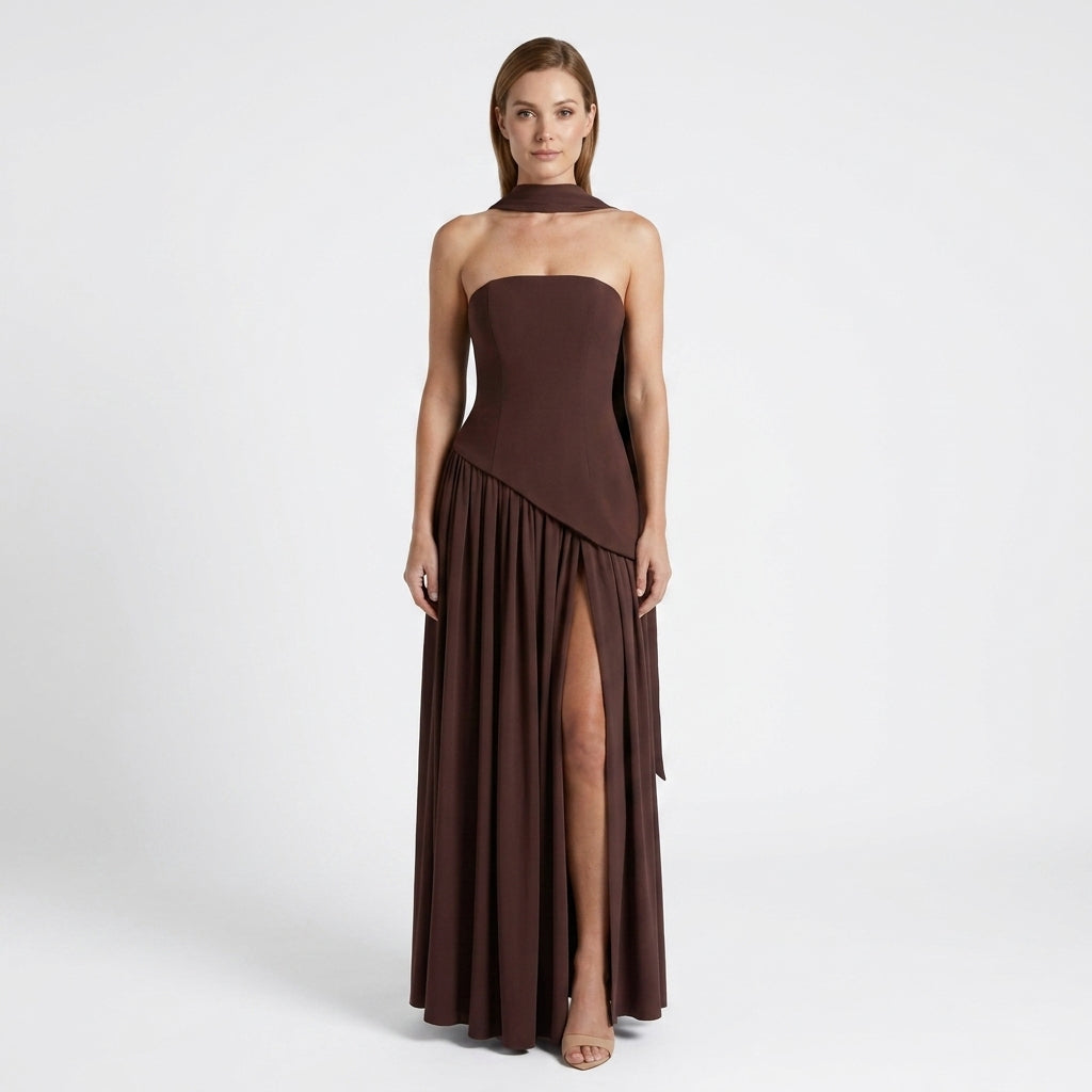 Strapless Corset Style Slit Gown For Women