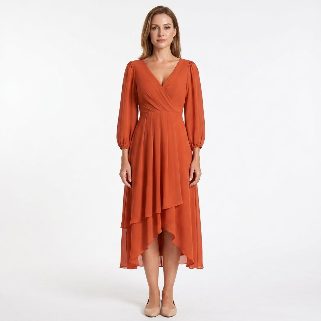 Belted Asymmetrical V-Neck Dress For Women
