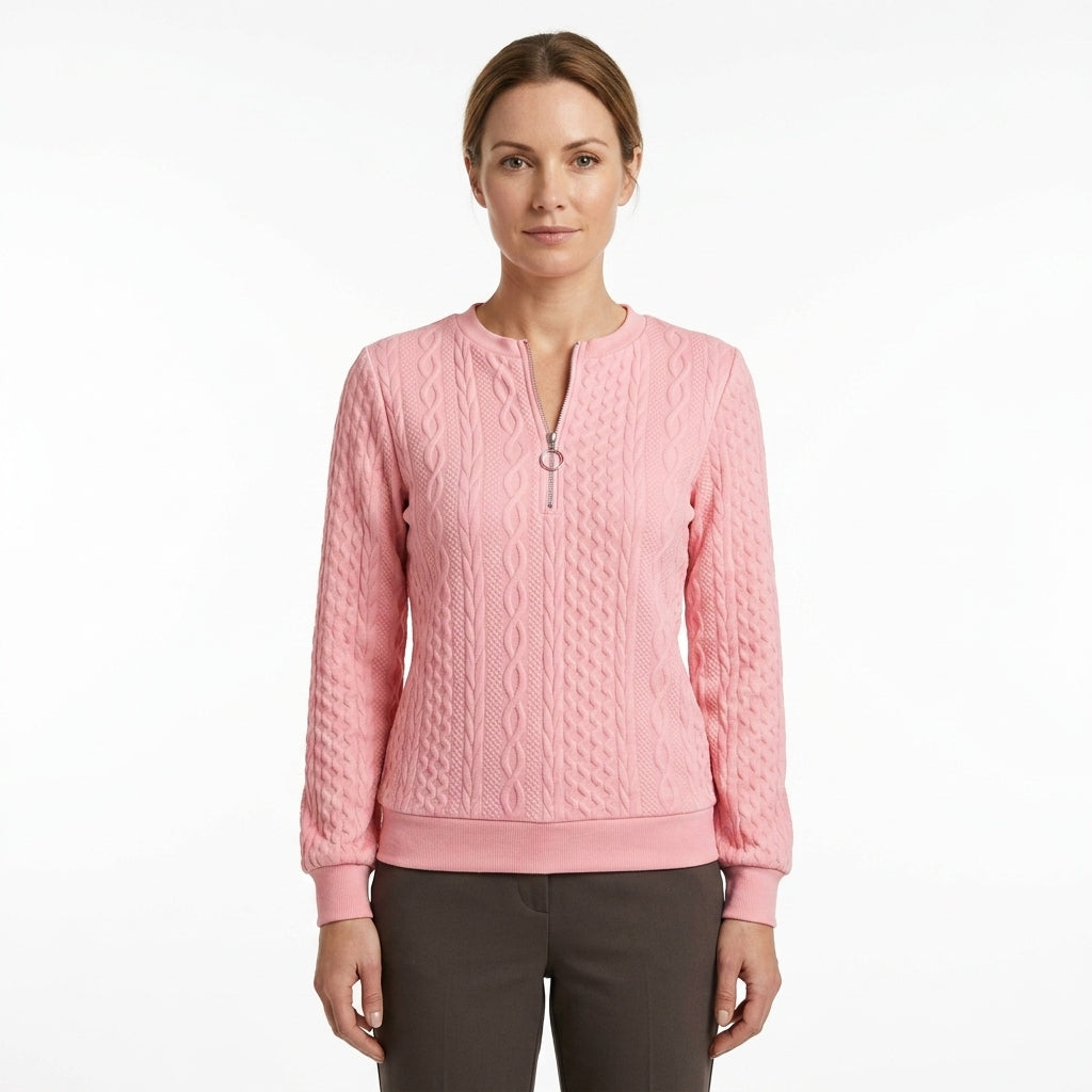 Textured Contrast Trim Turtleneck Sweater For Women