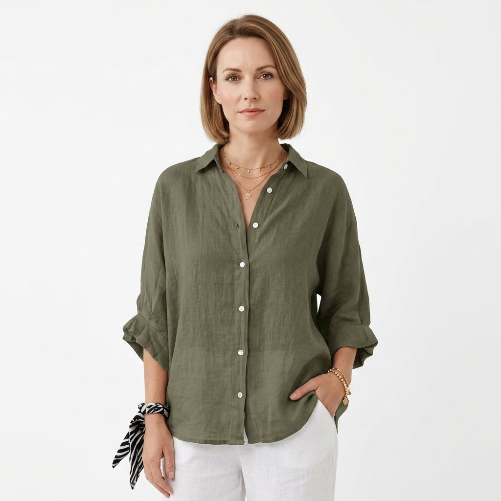 Pleated V-Neck Elegant Shirt For Women