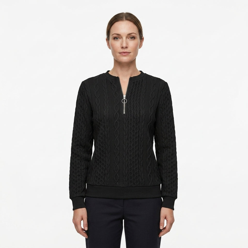 Textured Contrast Trim Turtleneck Sweater For Women