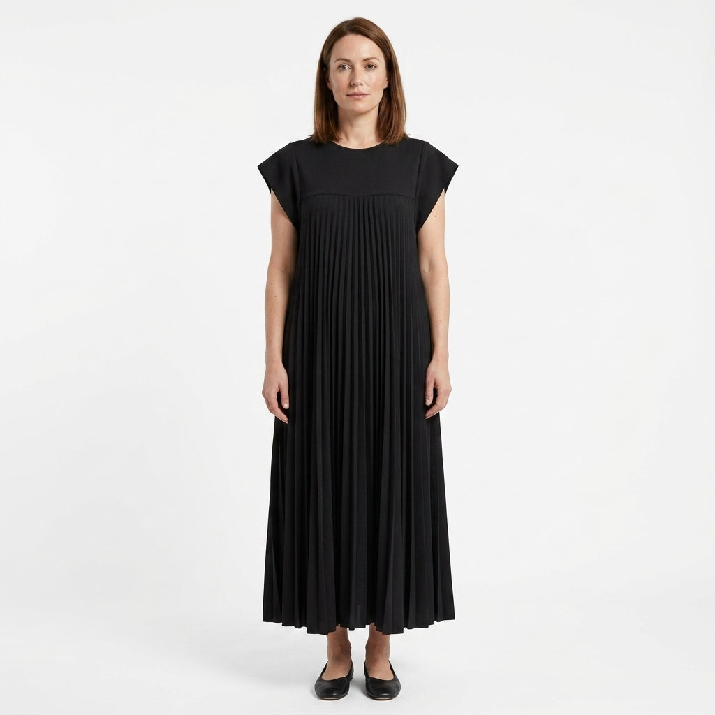 Sleeveless Pleated Straight Dress For Women