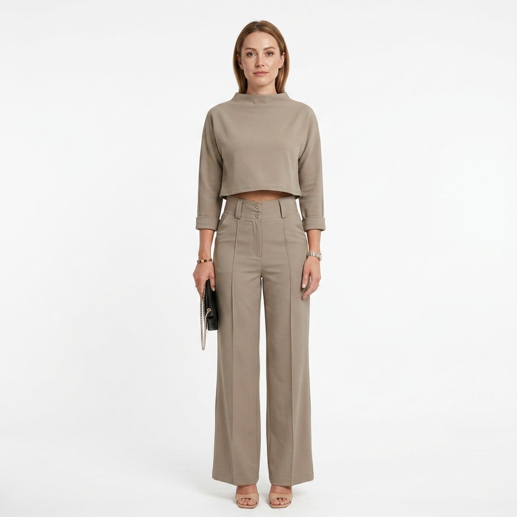 Wide Leg Top And Pants Set For Women
