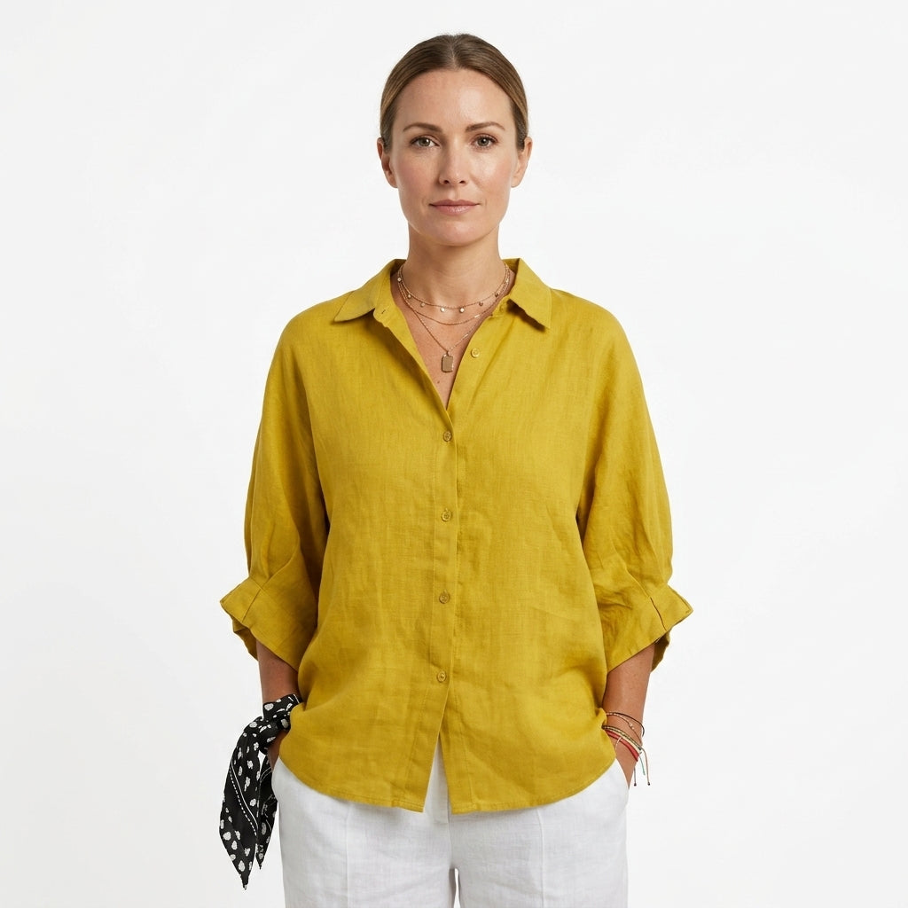 Pleated V-Neck Elegant Shirt For Women