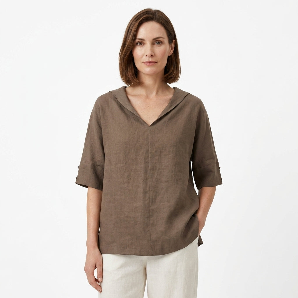 Linen V-Neck Blouse For Women