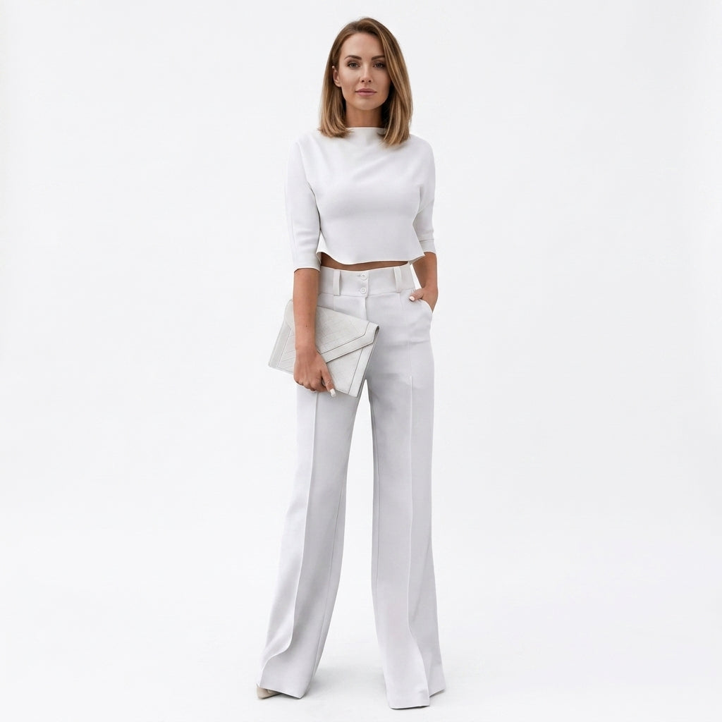 Wide Leg Top And Pants Set For Women