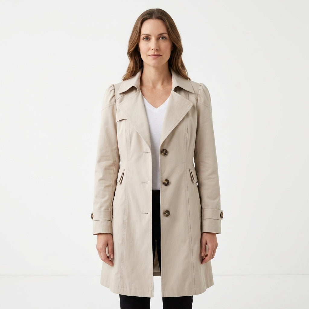 Cotton Nylon Classic Trench Coat For Women