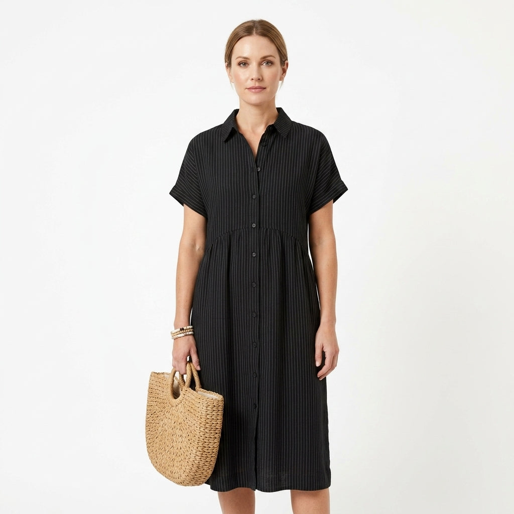 Striped Button-Down Maxi Shirt Dress For Women