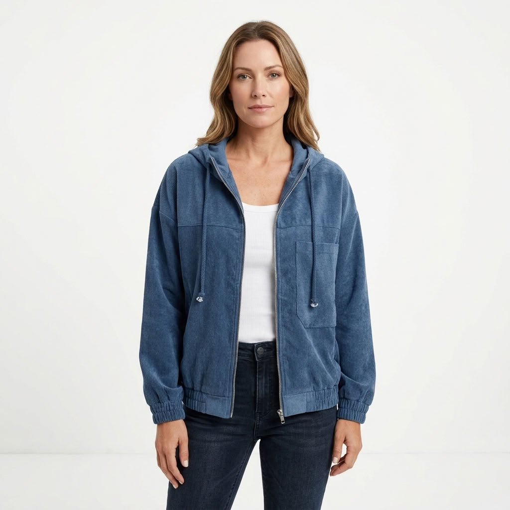 Corduroy Hooded Zip Jacket For Women