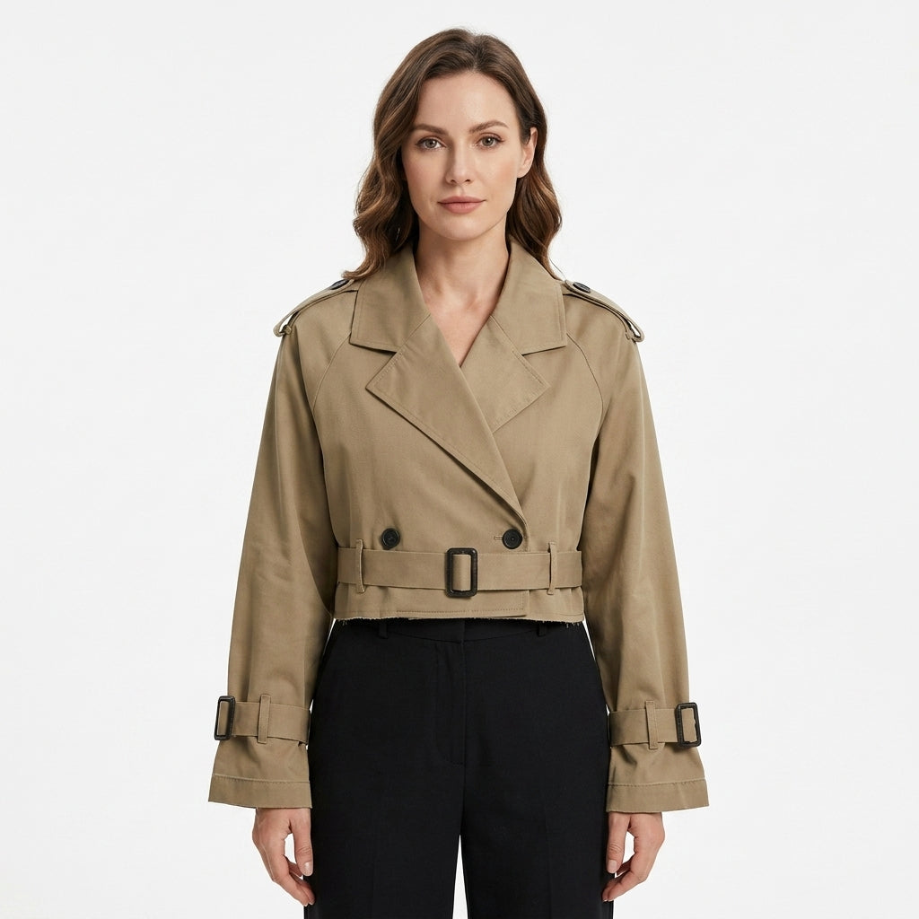 Cropped Polyester Trench Coat For Women
