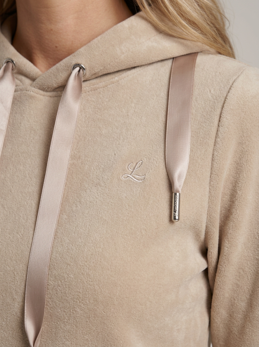 Women's Beige Sweatshirt With Satin Ribbon Detail