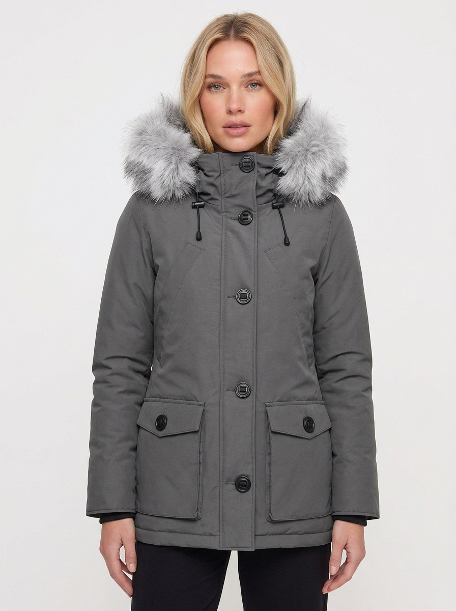 Women’s Mid-Thigh Winter Parka With Fur-Trimmed Hood