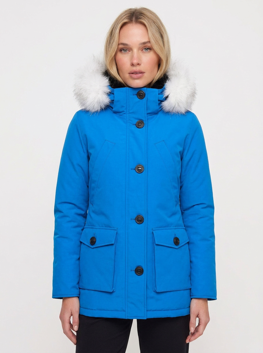 Women’s Mid-Thigh Winter Parka With Fur-Trimmed Hood