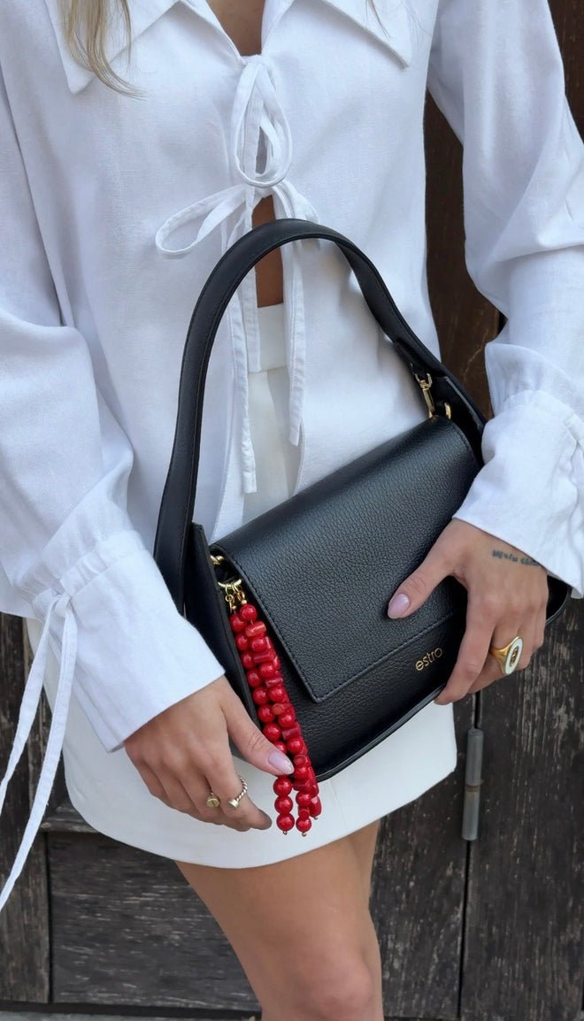 Czarna torebka damska na ramię z włoskiej skóry naturalnej Premium Estro ER00116348 - Kup online w Zorah