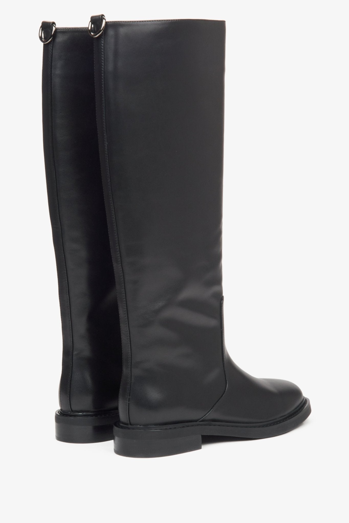 Czarne wysokie kozaki damskie ze skóry naturalnej z szeroką cholewą Estro ER00115917 - Kup online w Zorah