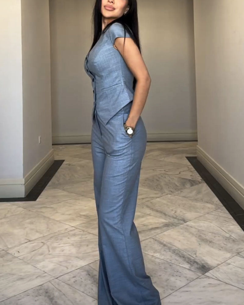 Roksana | Top z dekoltem w serek i spodnie w zestawie