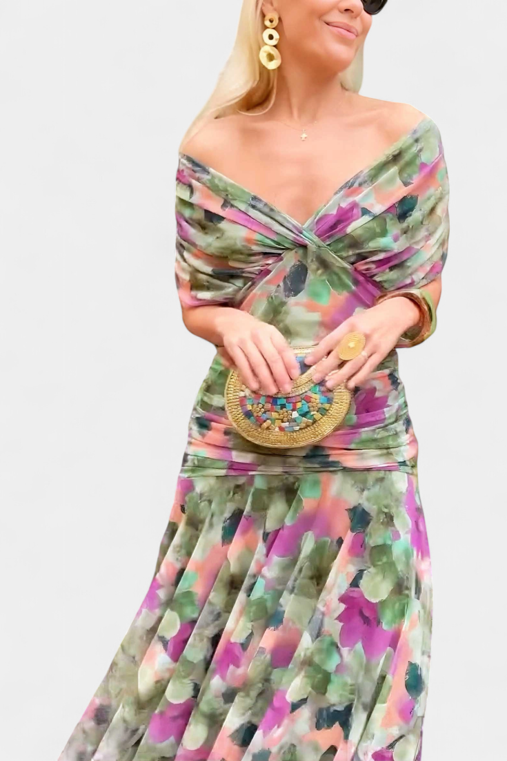Magda™ | Floral Maxi Dress with V - Neck - Kup online w Zorah