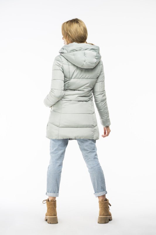 Nefritově zelená zimní bunda se stříbrným lemem - Kup online w Zorah