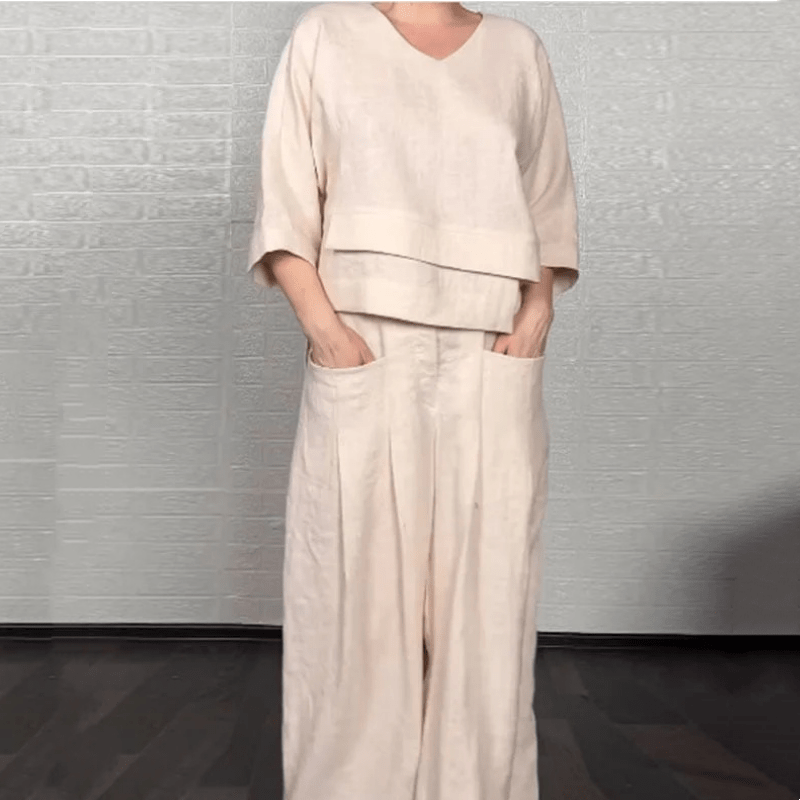 Pola | Elegancki zestaw 2 - częściowy w stylu lnianym - Kup online w Loafis