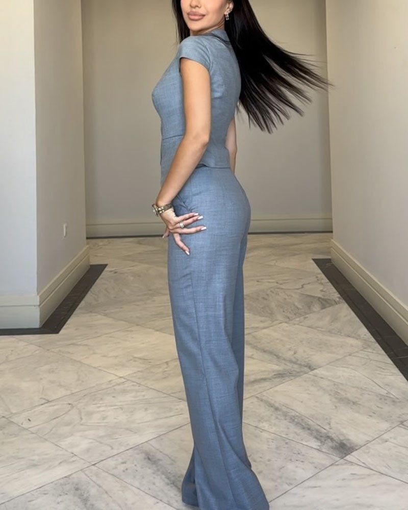 Roksana | Top z dekoltem w serek i spodnie w zestawie - Kup online w Loafis