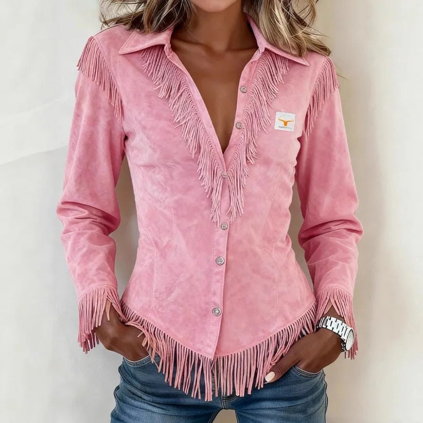 Solène │ Fringe Suede Button - Up Blouse - Kup online w Zorah