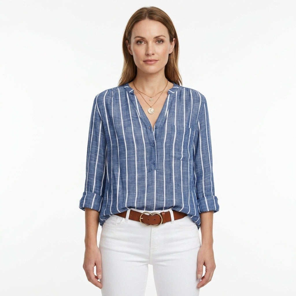Long Sleeve Striped Blouse For Women