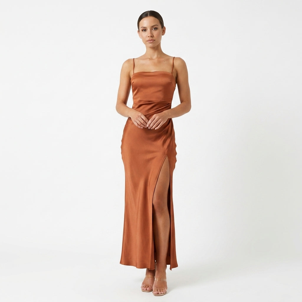 Copper Square Neck Maxi Dress For Women