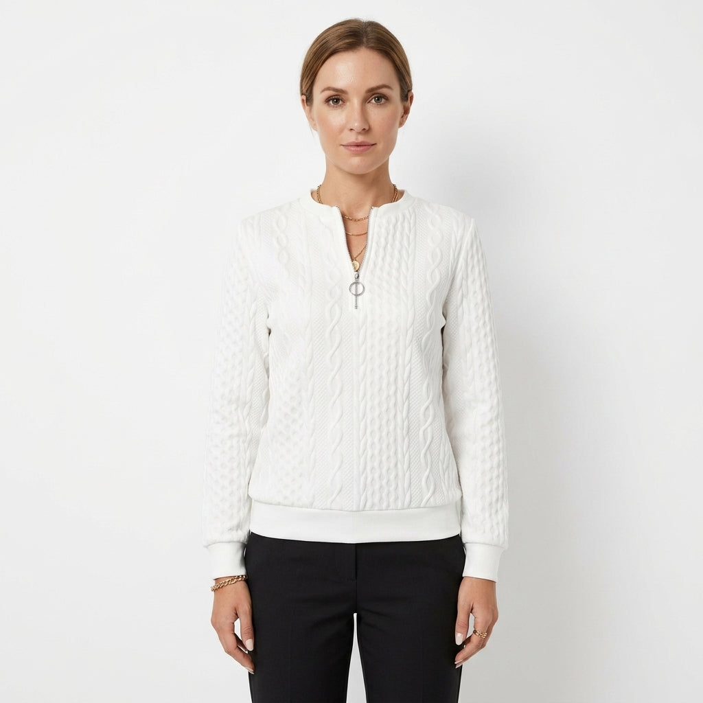 Textured Contrast Trim Turtleneck Sweater For Women