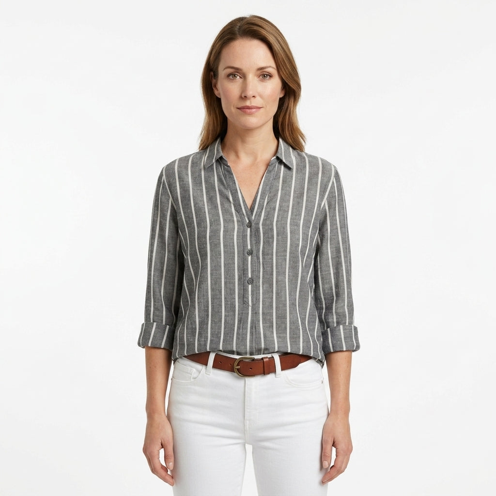 Long Sleeve Striped Blouse For Women