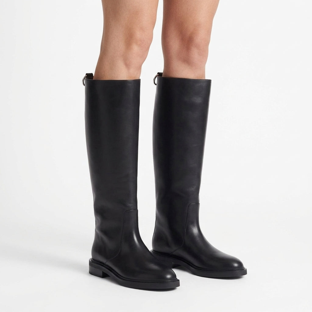 Black Wide Shaft High Boots For Women