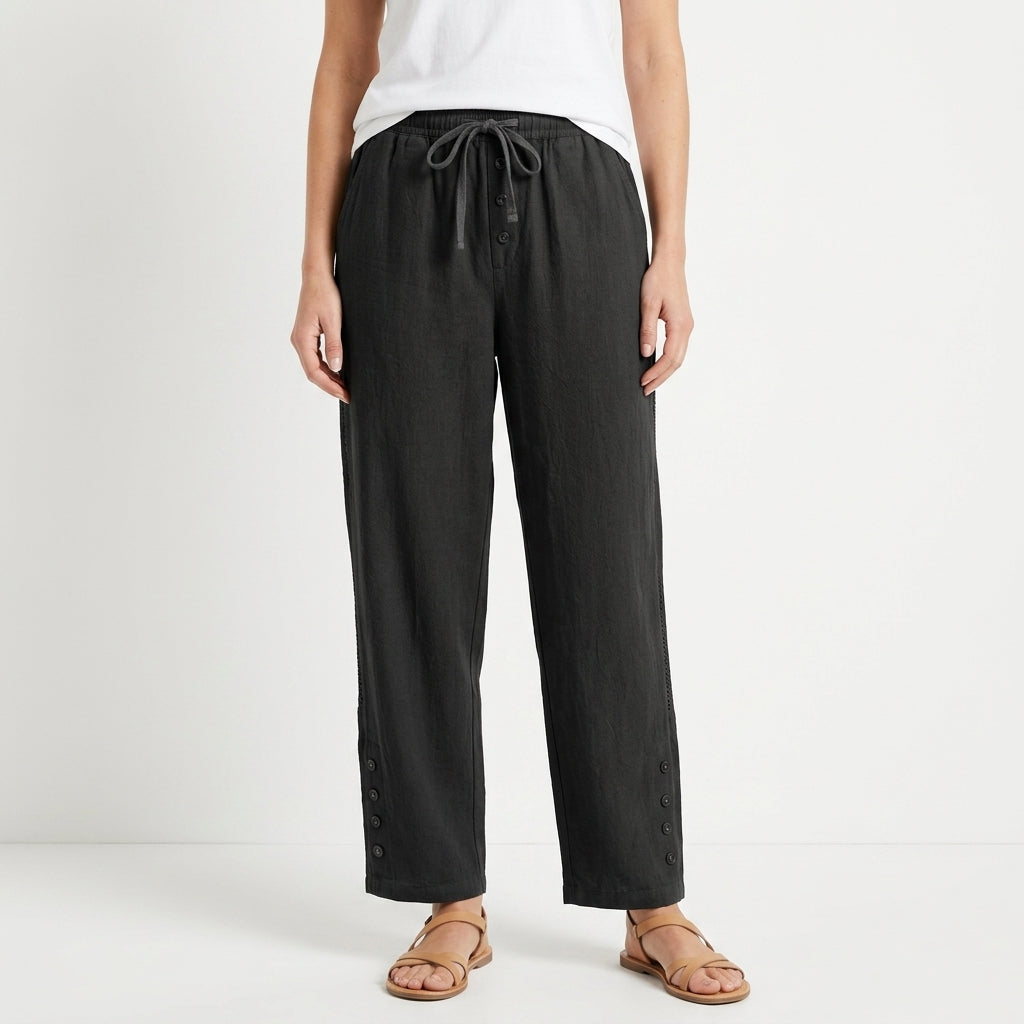 Loose Button Detail Casual Pants For Women